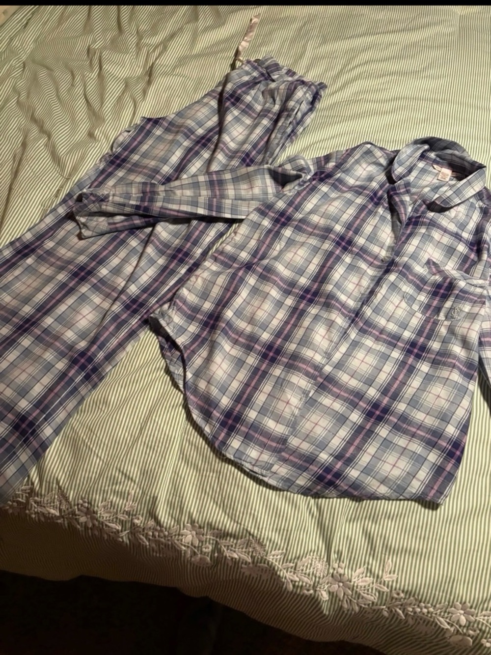 Victoria's Secret Light Blue & Purple Plaid Sleep Top